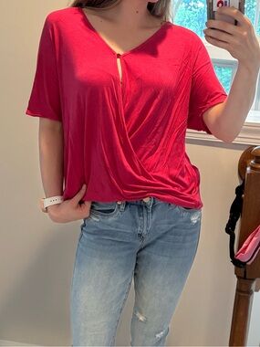 Matty M Fuchsia Draped V-Neck Tunic